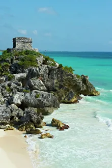 Mayan Ruin Prints: Tulum beach and ancient Mayan site of Tulum, Tulum, Quintana Roo, Mexico, North America