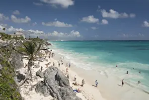 Tulum Beach, with El Castillo (the Castle) at the Mayan ruins of Tulum in the background