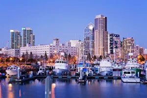 Illumination Prints: Tuna Harbor and skyline, San Diego, California, United States of America, North America