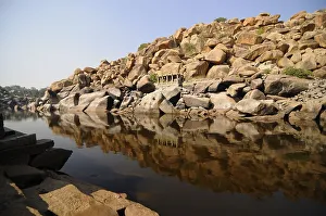 Karnataka Prints: Tungabhadra River and rock formations, Hampi, Karnataka, India, Asia