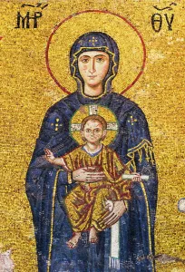 Females Prints: Turkey, Istanbul, Mosaic of Virgin mary holding Jesus in Haghia Sophia Mosque