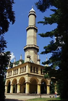 South Moravia Prints: Turkish style minaret in chateau gardens, Lednice, UNESCO World Heritage Site