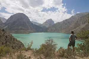 Tajikistan Prints: Turquoise Iskanderkul Lake (Alexander Lake) in Fann Mountains, Iskanderkul