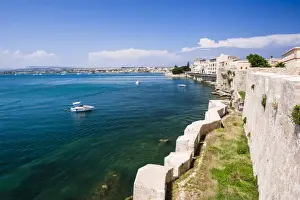 Sicily Prints: Turquoise Mediterranean Sea and Ortigia Castle (Castello Maniace) (Castle Maniace)
