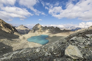 Silvaplana Prints: Turquoise water of Lej Lagrev during summer, Silvaplana, Engadine, Canton of Graubunden
