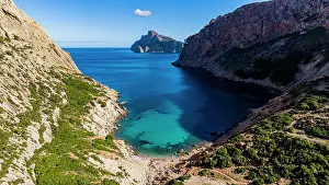 Geography Prints: Turquoise water of Vale Boquer along the coast of Mallorca in the Balearic Islands of Spain showcases natural beauty