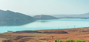 Reservoir Prints: Turquoise waters of Barrage Al-Hassan Addakhil in Parc National Al Hassan Addakhil near Errachidia