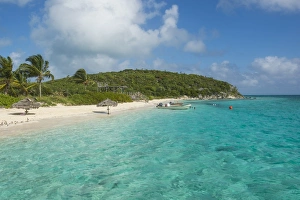 Turquoise waters and a white sand beach, Exumas, Bahamas, West Indies, Caribbean