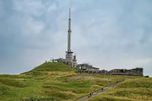 Recreational Prints: TV antennas atop Chaine de Puys in Massif Central showcasing modern infrastructure against natural backdrop in France