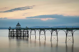 Pier Prints: Twilight over Clevedon Pier, Clevedon, Somerset, England, United Kingdom, Europe