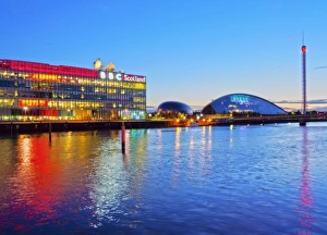 River Clyde Prints: Twilight view of the BBC Scotland and the Glasgow Science Centre, Glasgow, Scotland