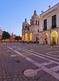 Road Markings Prints: Twilight view of the Cathedral of Cordoba, Cordoba, Argentina, South America