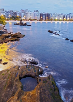 Niteroi Prints: Twilight view towards Icarai Beach with skyline of Niteroi, Niteroi, Rio de Janeiro