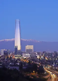 Chilean Prints: Twilight view from the Parque Metropolitano towards the high raised buildings with