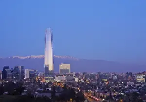 Chilean Prints: Twilight view from the Parque Metropolitano towards the high rise buildings and Costanera
