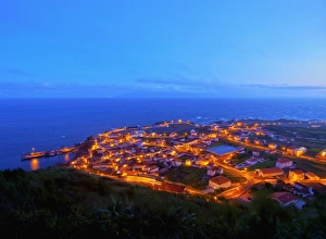 Azores Prints: Twilight view of the Vila do Corvo, Corvo, Azores, Portugal, Atlantic, Europe