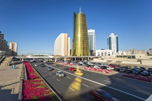 Astana Prints: Twin golden conical business centres, Astana, Kazakhstan, Central Asia
