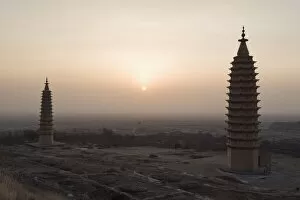 Twin Pagodas of Baishikou near Yinchuan, Ningxia Province, China, Asia