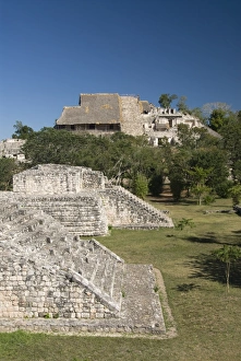 Images Dated 17th September 2006: The Twins in the foreground and the Acropolis in the background, Ek Balam