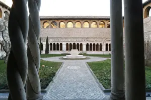 Dayime Prints: Twisted columns of marble in the Vassaletto cloisters in the Papal Arch basilica of St
