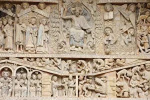 Aveyron Prints: Tympanum showing Christ in Glory and the Last Judgment, Sainte Foy Abbey church, Conques