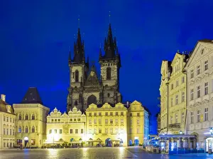 Old Town Square Prints: Tyn Cathedral on Starometske namesti (Old Town Square) at dawn, Stare Mesto (Old Town)
