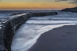 Pier Prints: Tynemouth Pier, as seen from Cullercoats at dawn, Tyne and Wear, England, United Kingdom