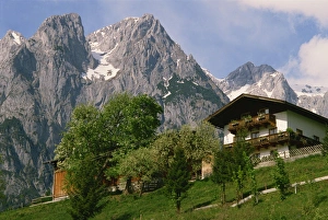 Chalet Prints: Typical chalet, with mountains behind, in the Werfern area of Austria, Europe