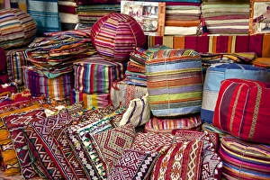 Choice Prints: Typical cushions in street shop, Marrakech, Morocco, North Africa, Africa