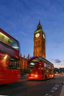 Westminster Prints: Typical double decker bus and Big Ben, Westminster, London, England, United Kingdom