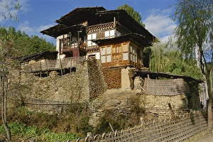 Bumthang Prints: Typical farmhouse, Bumthang, Bhutan, Asia