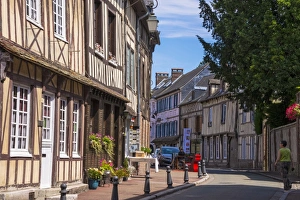 Typical half timbered houses in old town, Lyons la Foret, Eure, Normandy, France, Europe