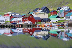Vidoy Island Prints: Typical houses, Hvannasund, Vidoy Island, Faroe Islands, Denmark, Europe