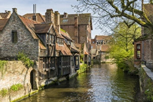 Bruges Prints: Typical houses on water canal, Bruges, West Flanders province, Flemish region, Belgium