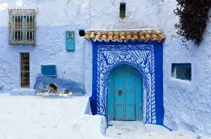 Moroccan Prints: Typical scene in the old town of Chefchaouen (Chaouen) (The Blue City)