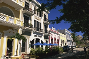 Balconies Prints: Typical street in the Old Town, San Juan, Puerto Rico, Central America
