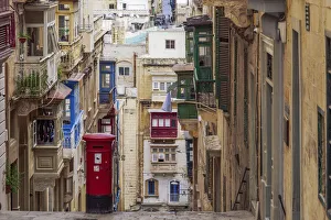 Valletta Prints: Typical street scene of alley with traditional homes