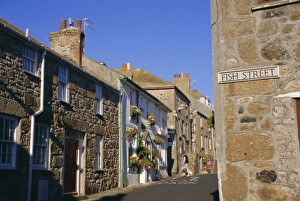 Typical Prints: A typical street in St Ives, Cornwall, England, UK