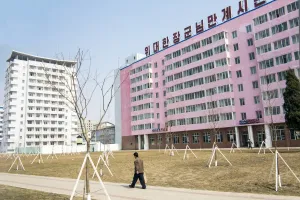 North Korean Prints: Typical urban street scene in the capital