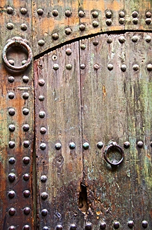 Strength Prints: Typical wooden Moroccan door, street of Medina, Marrakech, Morocco, North Africa