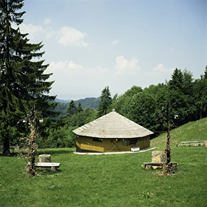 Romanian Prints: Typical wooden mountain dwelling, Bucegi Mountains, Romania, Europe