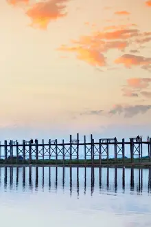 U Bein teak bridge and the Taungthaman Lake near Amarapura, Mandalay, Myanmar (Burma)