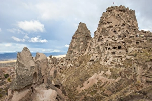 Traditionally Turkish Prints: Uchisar, Cappadocia, UNESCO World Heritage Site, Anatolia, Turkey, Asia Minor, Eurasia