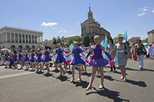 Kiev Prints: Ukrainian Childrens Day Parade in Khreschatyk Street, Kiev, Ukraine, Europe