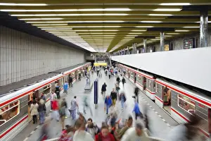 Eastern Europe Prints: Underground train arriving at Smichovske Nadrazi metro station
