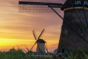 Kinderdijk Prints: Unesco Windmills of Kinderdijk during sunset