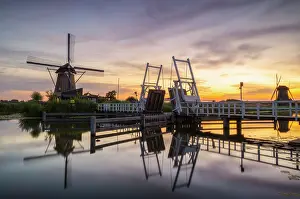 Kinderdijk Prints: Unesco Windmills of Kinderdijk during sunset