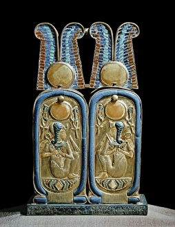Gold Plated Prints: Unguent box in the shape of a double cartouche, from the tomb of the pharaoh Tutankhamun