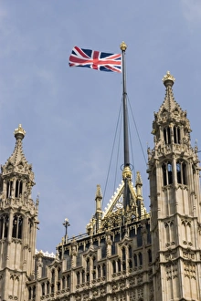 Union Jack Prints: Union flag flying over the Palace of Westminster, Houses of Parliament