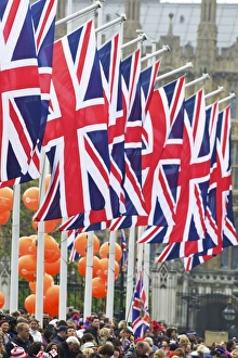 Isle Prints: Union flags and spectators outside Houses of Parliament